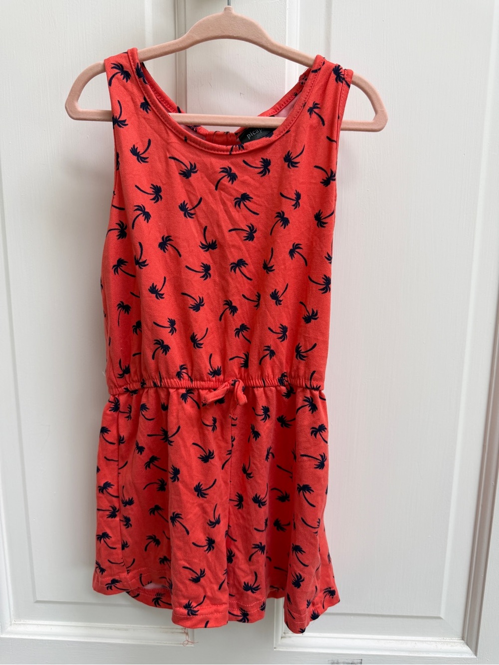 Picapino Girls' 6 Coral Tropical Palm-Print Sleeveless Romper for Summer